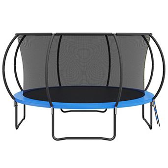 Large Round Trampoline with Safety Net for Backyard and Indoor Play - Black and Blue