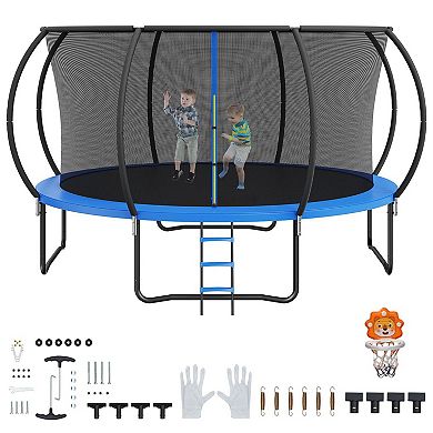 Large Round Trampoline with Safety Net for Backyard and Indoor Play - Black and Blue