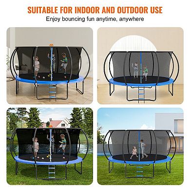 Large Round Trampoline with Safety Net for Backyard and Indoor Play - Black and Blue