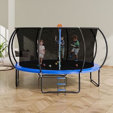 Large Round Trampoline with Safety Net for Backyard and Indoor Play - Black and Blue