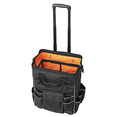 Portable Rolling Tool Bag 15.35 x 11.41 x 16.53 in with Aluminum Handle and 25 Storage Pockets Black