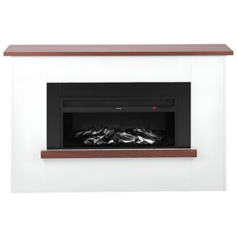 Portable Electric Fireplace with Remote Control and Adjustable Flame Brightness - White