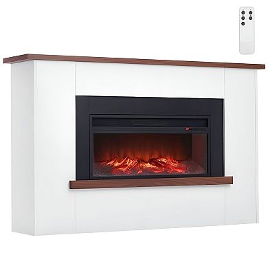 Portable Electric Fireplace with Remote Control and Adjustable Flame Brightness - White