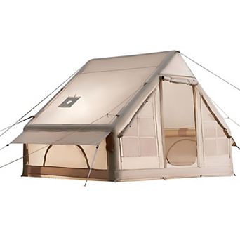 Inflatable Camping Tent for 35 People with Hand Pump, Air Beam Setup and Stove Jack - Beige