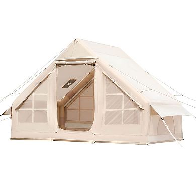 Inflatable Camping Tent for 35 People with Hand Pump, Air Beam Setup and Stove Jack - Beige