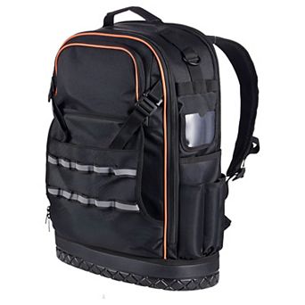 Multi-Pocket Tool Backpack 14.6 x 7.7 x 20.5 in Splash-Resistant for Worksite Use - Black