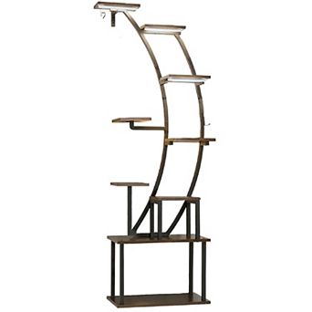 Tall Plant Display Stand with Adjustable Grow Lights and Hanging Hooks