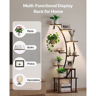Tall Plant Display Stand with Adjustable Grow Lights and Hanging Hooks