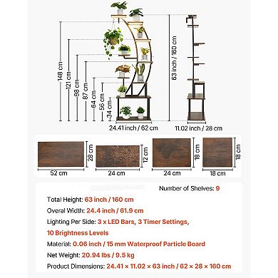 Tall Plant Display Stand with Adjustable Grow Lights and Hanging Hooks