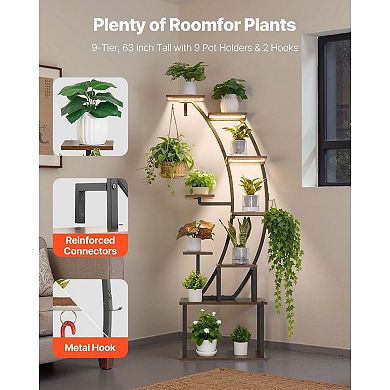 Tall Plant Display Stand with Adjustable Grow Lights and Hanging Hooks