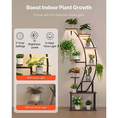 Tall Plant Display Stand with Adjustable Grow Lights and Hanging Hooks