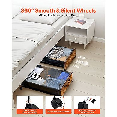 Under Bed Rolling Storage 2-Pack Clear Top Panel Stackable Units for Bedroom Organization Grey