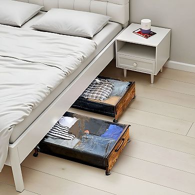 Under Bed Rolling Storage 2-Pack Clear Top Panel Stackable Units for Bedroom Organization Grey