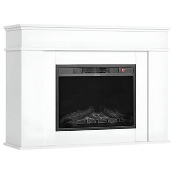 Freestanding Electric Fireplace with Remote Control and Digital Temperature Display - White