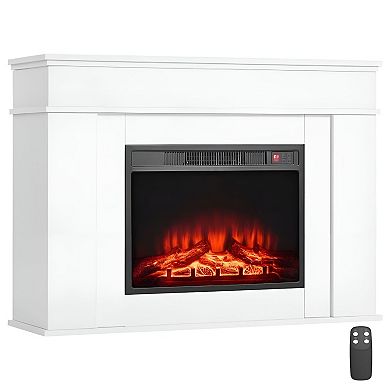Freestanding Electric Fireplace with Remote Control and Digital Temperature Display - White