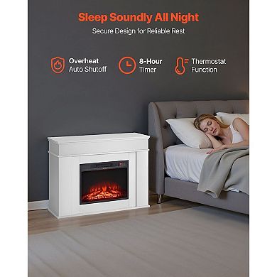 Freestanding Electric Fireplace with Remote Control and Digital Temperature Display - White