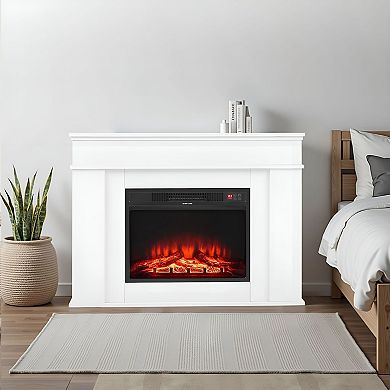 Freestanding Electric Fireplace with Remote Control and Digital Temperature Display - White