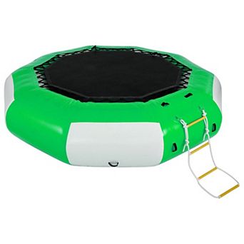 Floating Water Trampoline 10 ft for Kids Family Play on Lakes Pools and Calm Oceans Green & White