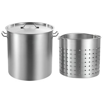 Large Capacity 84-qt Stainless Steel Pot with Basket for Seafood Poultry and Gatherings - Silver