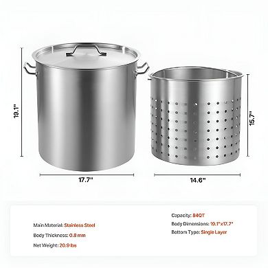 Large Capacity 84 Quart Stainless Steel Pot with Basket for Seafood Poultry and Gatherings - Silver