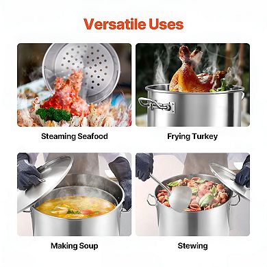 Large Capacity 84 Quart Stainless Steel Pot with Basket for Seafood Poultry and Gatherings - Silver