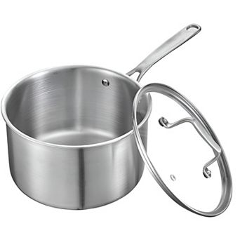 Stainless Steel 4-qt Saucepan with Glass Lid for Induction Gas and Electric Cooktops - Silver