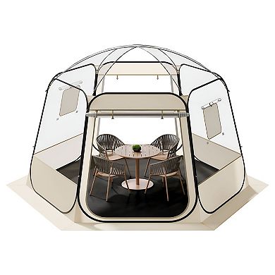 Pop-Up Clear Dome Outdoor Tent for Patio Backyard Dining and Fall Winter Events - Beige