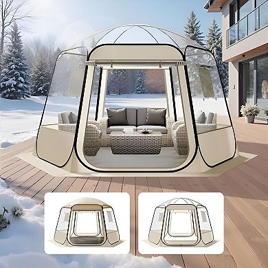 Pop-Up Clear Dome Outdoor Tent for Patio Backyard Dining and Fall Winter Events - Beige