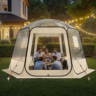 Pop-Up Clear Dome Outdoor Tent for Patio Backyard Dining and Fall Winter Events - Beige