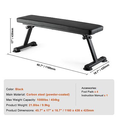 Foldable Flat Weight Bench for Home Gym No Assembly Workout Bench for Strength Training Black