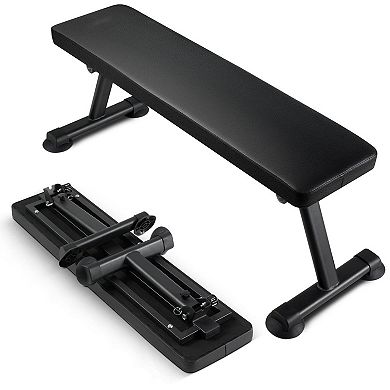 Foldable Flat Weight Bench for Home Gym No Assembly Workout Bench for Strength Training Black