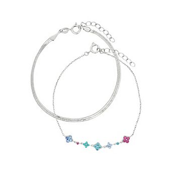 PRIMROSE Fine Silver-Plated Nano Stone Clover Bracelet Duo Set