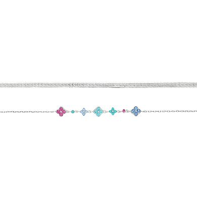 PRIMROSE Fine Silver-Plated Nano Stone Clover Bracelet Duo Set