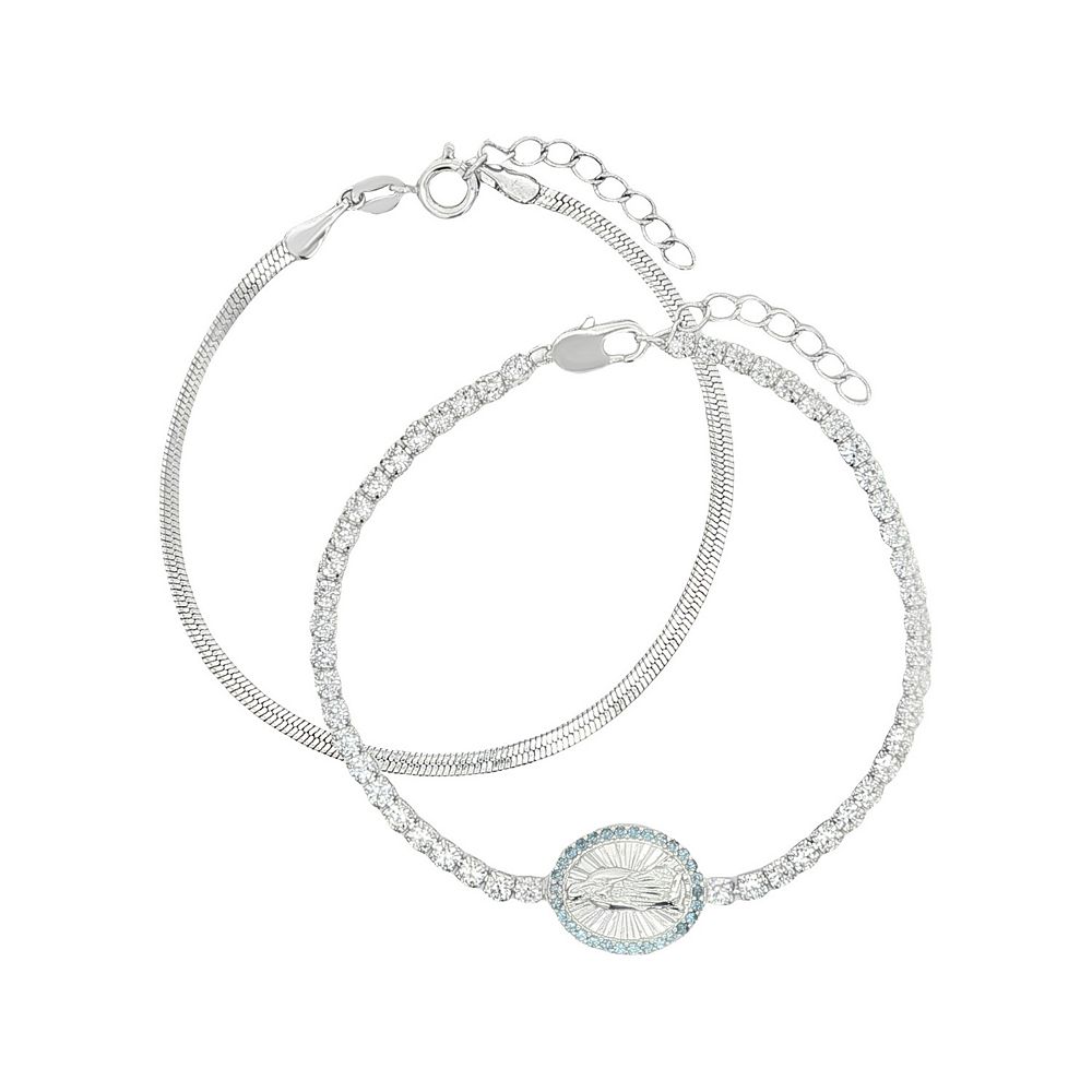PRIMROSE Fine Silver-Plated Cubic Zirconia & Blue Spinel Religious