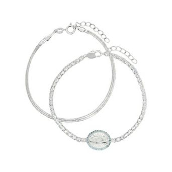 PRIMROSE Fine Silver-Plated Cubic Zirconia & Blue Spinel Religious Medallion Tennis Bracelet Duo Set