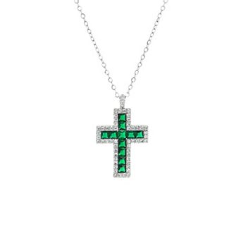 PRIMROSE Fine Silver-Plated Nano & Cubic Zirconia Cross Necklace