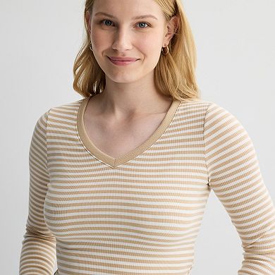 Juniors' SO® Long Sleeve Rib V-Neck Top