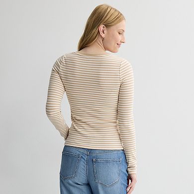 Juniors' SO® Long Sleeve Rib V-Neck Top