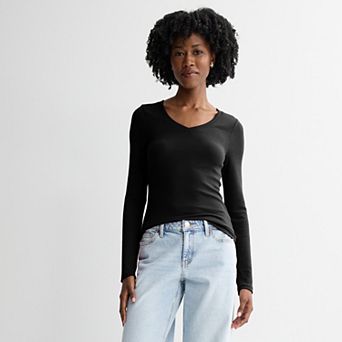 Juniors' SO® Long Sleeve Rib V-Neck Top
