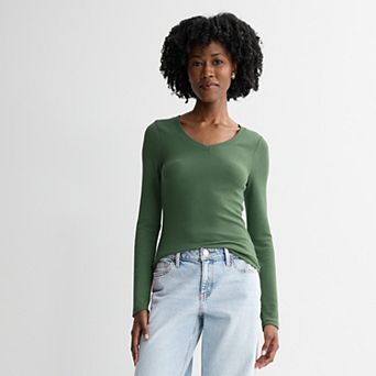 Juniors' SO® Long Sleeve Rib V-Neck Top