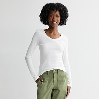 Juniors' SO® Long Sleeve Rib V-Neck Top