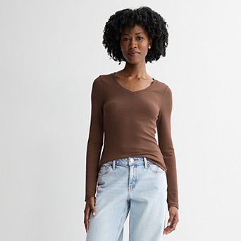 Juniors' SO® Long Sleeve Rib V-Neck Top