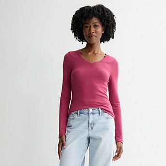 Juniors' SO® Long Sleeve Rib V-Neck Top