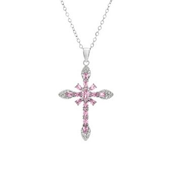 PRIMROSE Fine Silver-Plated Cubic Zirconia Cable Chain Cross Pendant Necklace