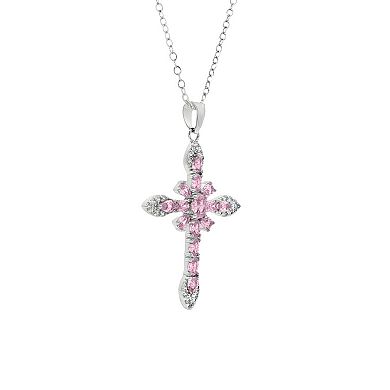 PRIMROSE Fine Silver-Plated Cubic Zirconia Cable Chain Cross Pendant Necklace