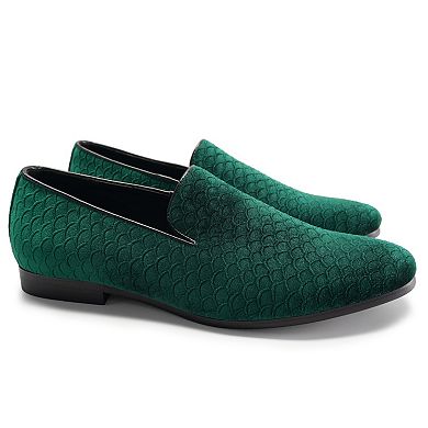 Men's Fish Scale Jacquard Suede Slip-On Loafers with Round Toe