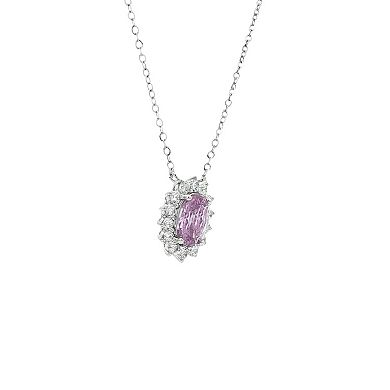 PRIMROSE Fine Silver-Plated Nano Stone & Cubic Zirconia Oval Pendant Necklace