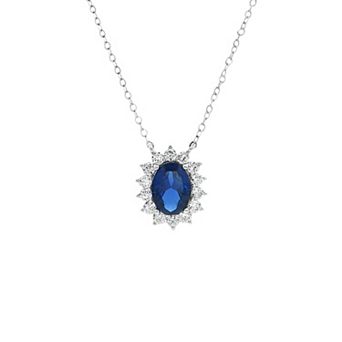 PRIMROSE Fine Silver-Plated Nano Stone & Cubic Zirconia Oval Pendant Necklace