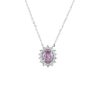 PRIMROSE Fine Silver-Plated Nano Stone & Cubic Zirconia Oval Pendant Necklace