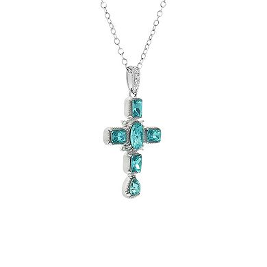 PRIMROSE Fine Silver-Plated Multi Gemstone Cross Pendant Necklace